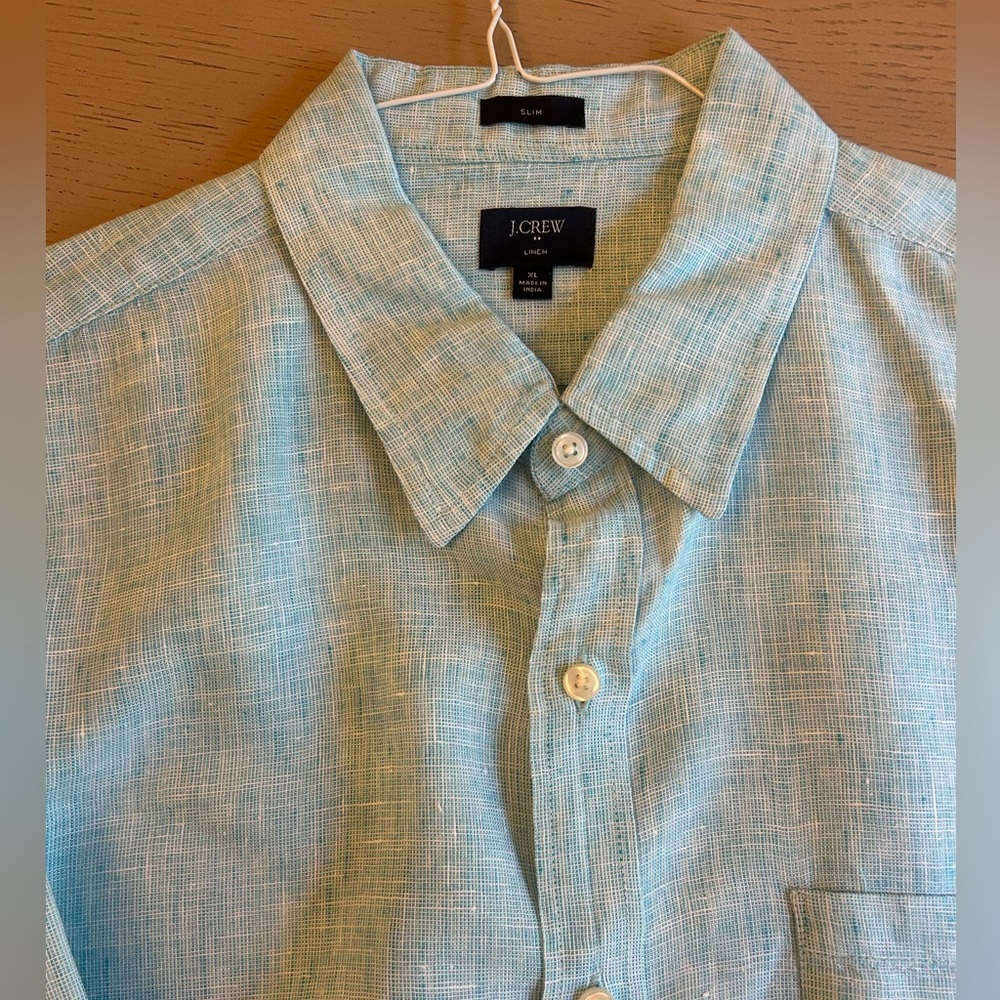 J. Crew Men's light greenish/ blue Linen Shirt slim